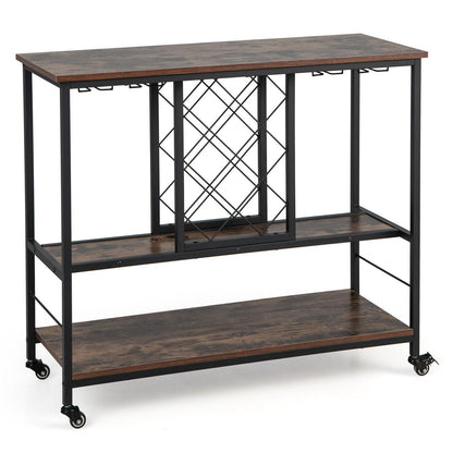 3-Tier Wine Bar Cabinet wit 8 Bottles Rack and 12 Glasses Hanger, Rustic Brown Baker's Racks at Gallery Canada