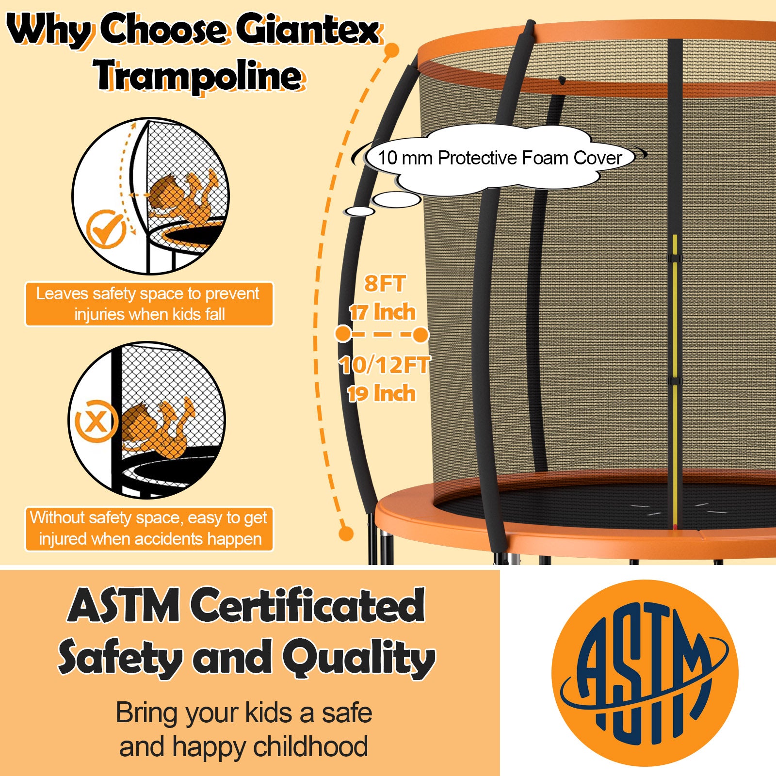 8 Feet ASTM Approved Recreational Trampoline, Orange Trampolines at Gallery Canada