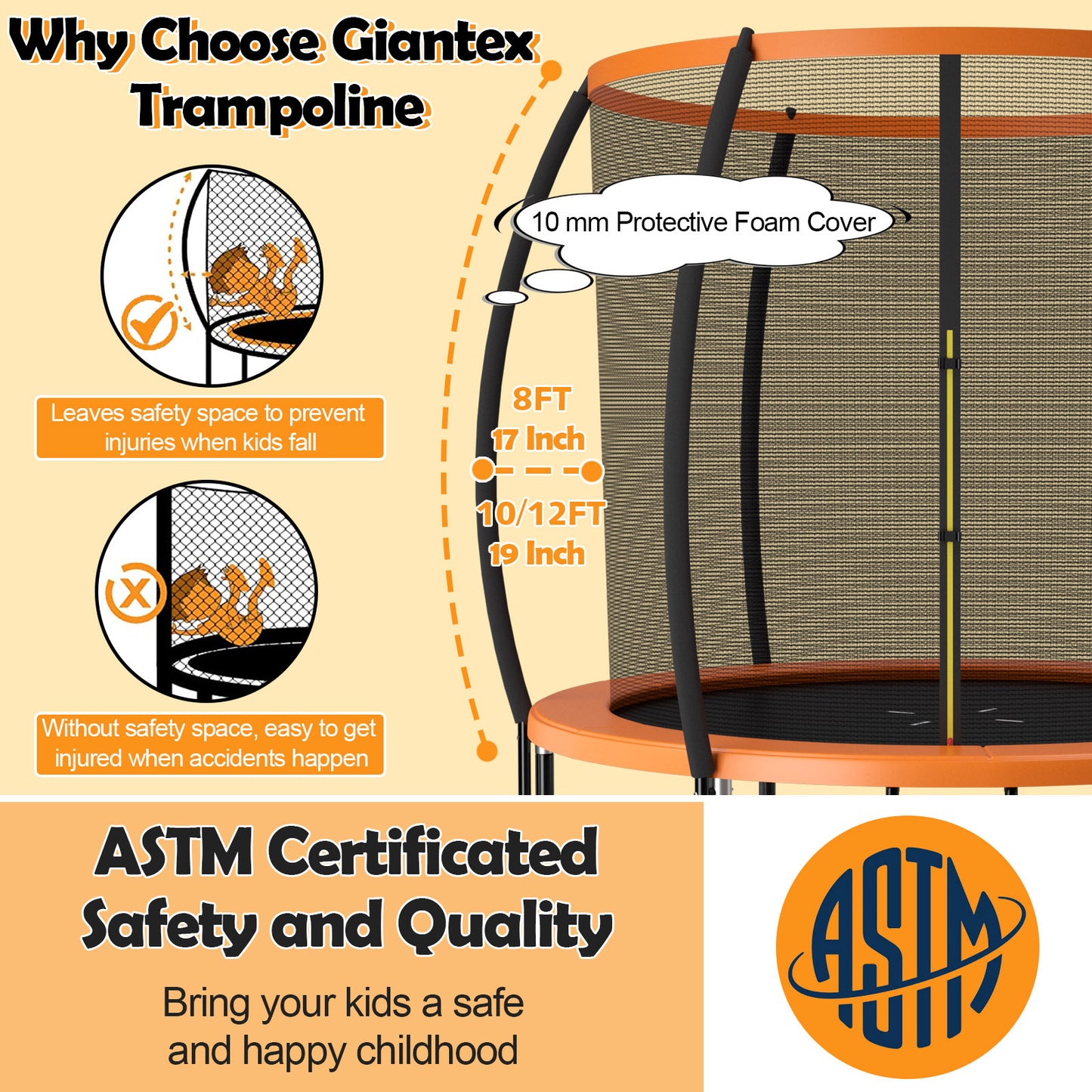 8 Feet ASTM Approved Recreational Trampoline, Orange Trampolines at Gallery Canada