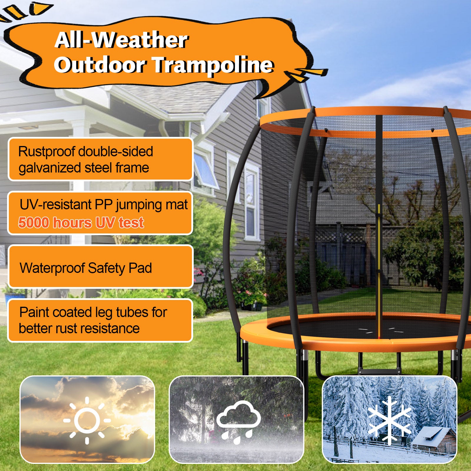 8 Feet ASTM Approved Recreational Trampoline, Orange Trampolines at Gallery Canada