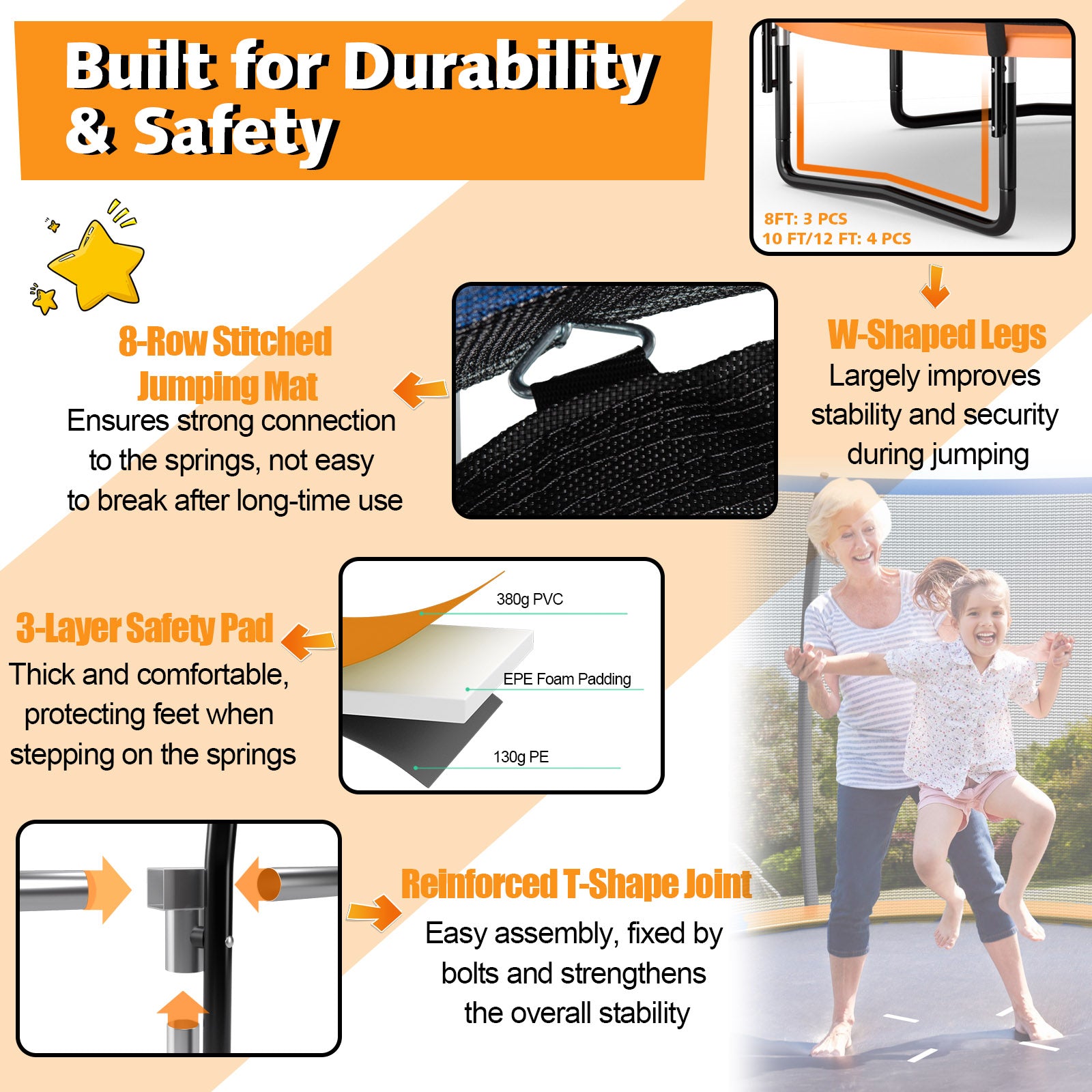 8 Feet ASTM Approved Recreational Trampoline, Orange Trampolines at Gallery Canada