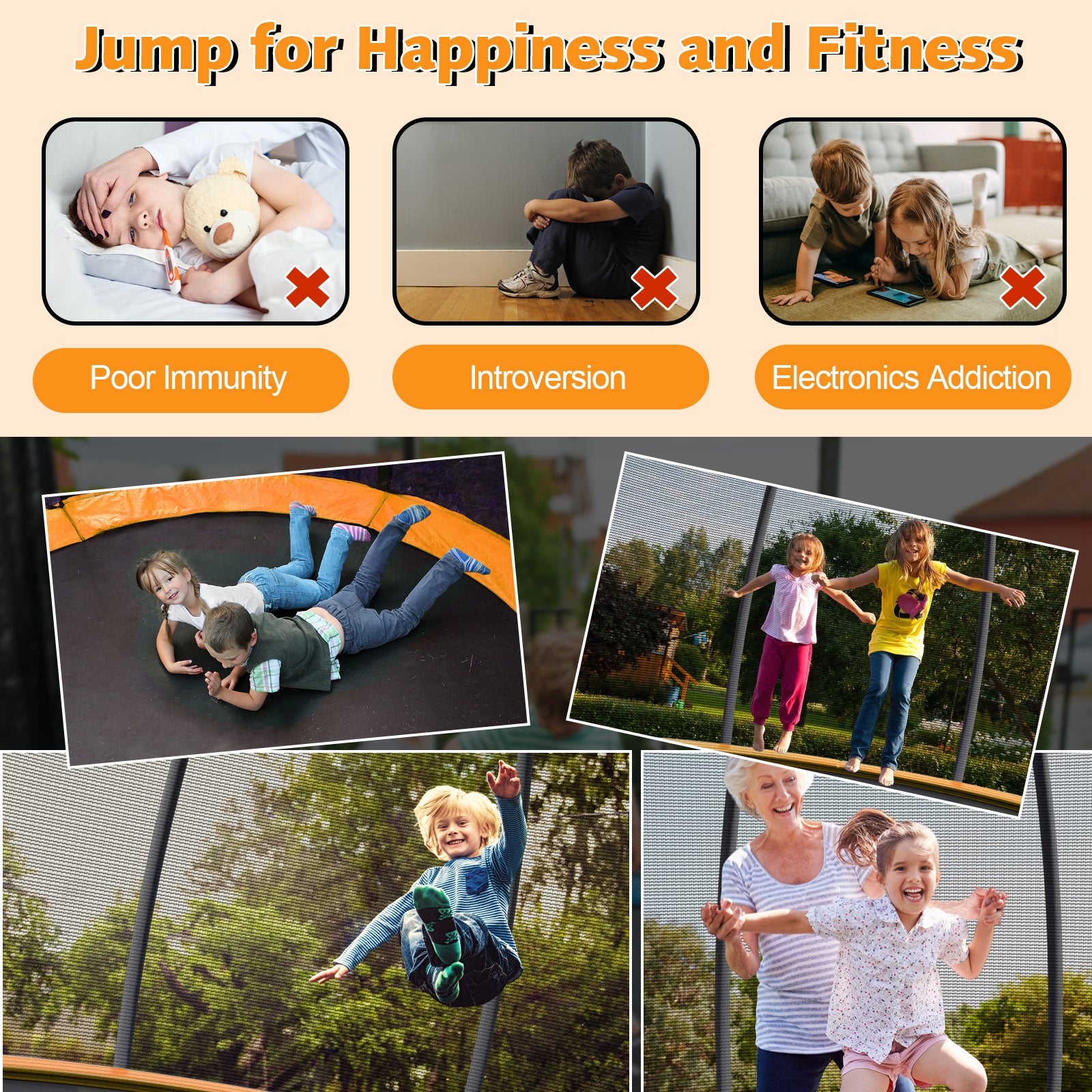 8 Feet ASTM Approved Recreational Trampoline, Orange Trampolines at Gallery Canada