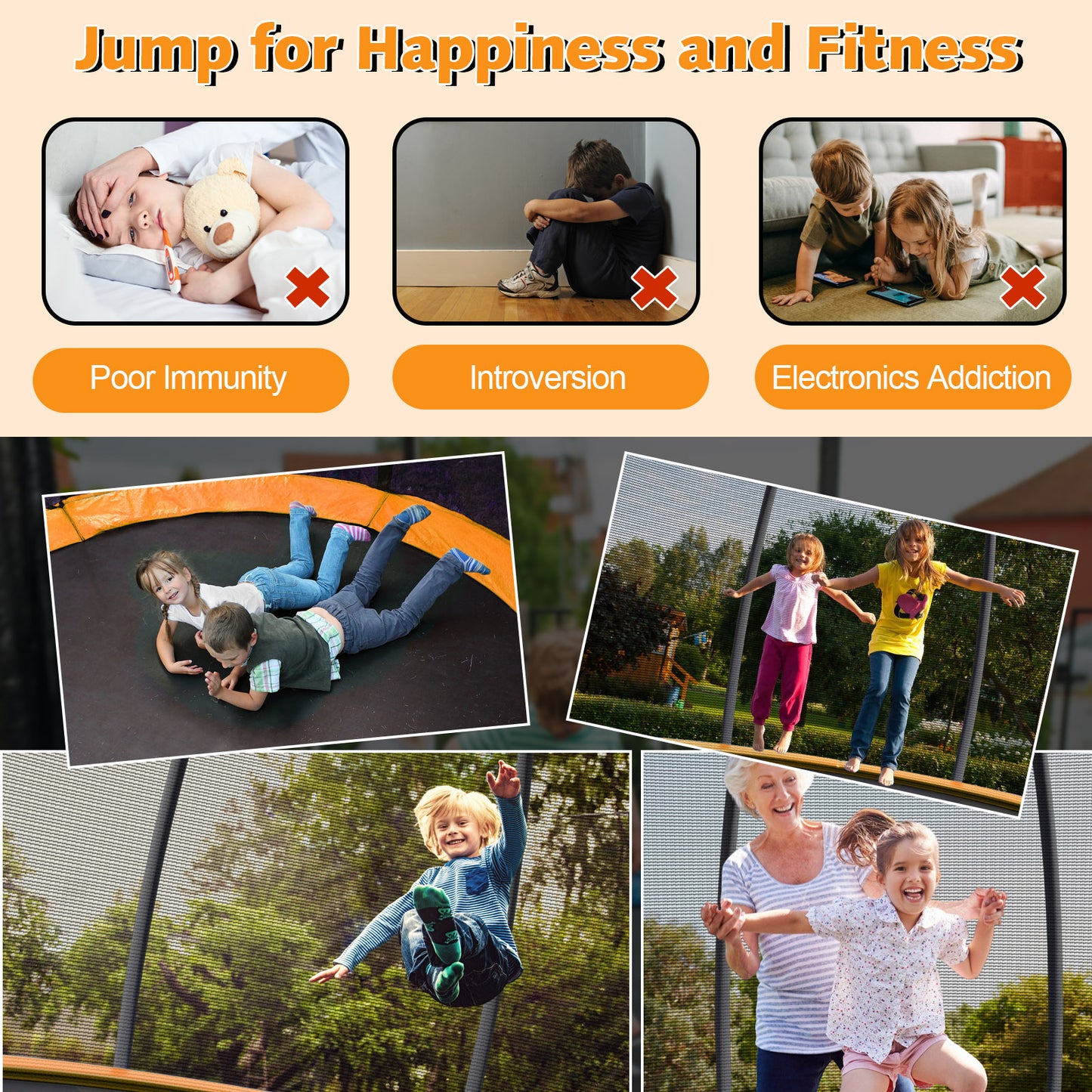 8 Feet ASTM Approved Recreational Trampoline, Orange Trampolines at Gallery Canada