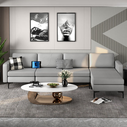 Modular L-shaped Sectional Sofa with Reversible Ottoman and 2 USB Ports, Light Gray Sofas & Loveseats at Gallery Canada
