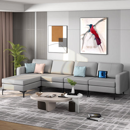 Modular L-shaped Sectional Sofa with Reversible Ottoman and 2 USB Ports, Light Gray Sofas & Loveseats at Gallery Canada