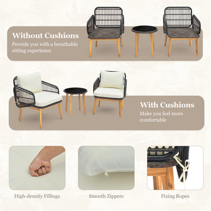 3 Pieces Patio Furniture Set with Cushioned Chairs and Tempered Glass Side Table, Black Patio Conversation Sets at Gallery Canada