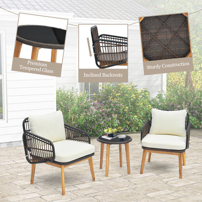 3 Pieces Patio Furniture Set with Cushioned Chairs and Tempered Glass Side Table, Black Patio Conversation Sets at Gallery Canada