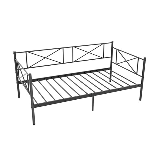 Twin Size Platform Bed, Heavy-Duty Metal Slat Support, Black Simple Bed Frame Black at Gallery Canada