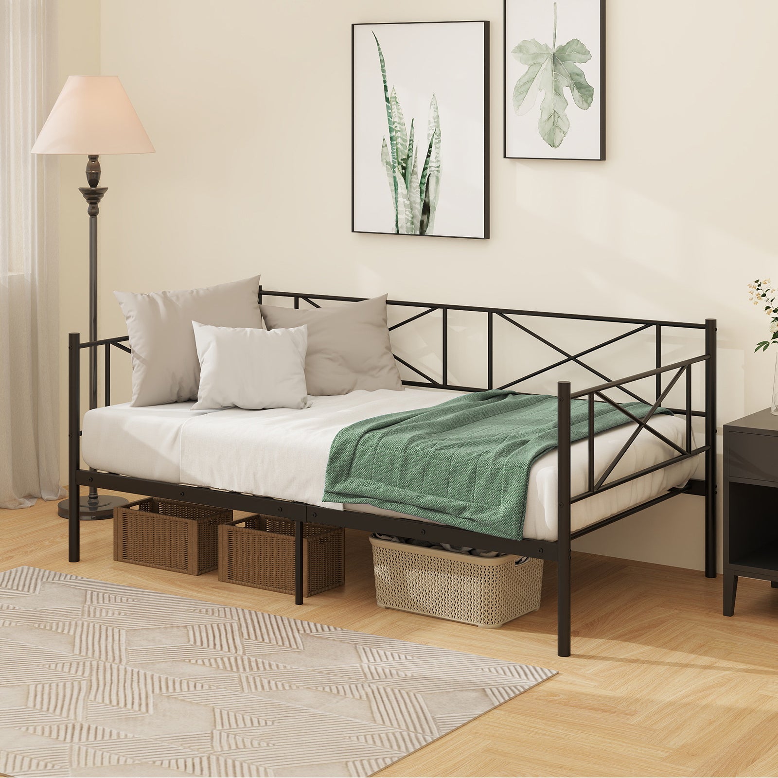 Twin Size Platform Bed with Heavy-duty Metal Slat Support, Black Simple Bed Frame at Gallery Canada