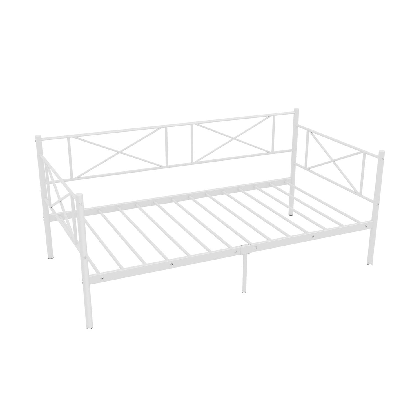Twin Size Platform Bed with Heavy-duty Metal Slat Support, White Simple Bed Frame at Gallery Canada