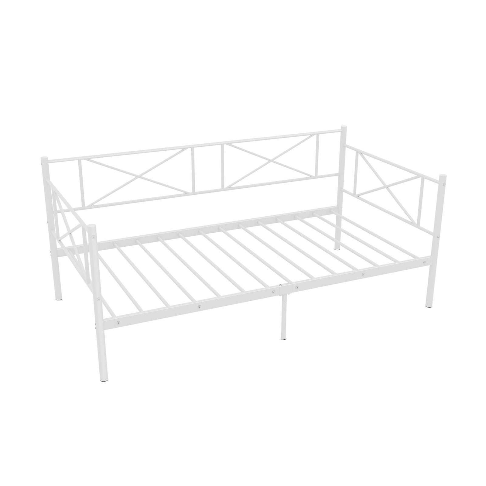 Twin Size Platform Bed with Heavy-duty Metal Slat Support, White Simple Bed Frame White at Gallery Canada