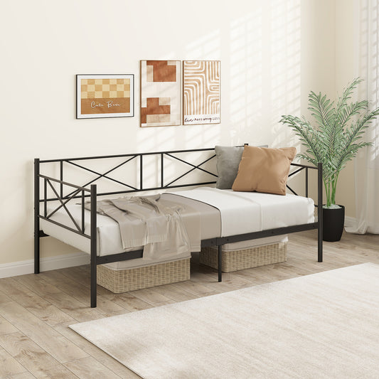 Twin Size Platform Bed with Heavy-duty Metal Slat Support, White Simple Bed Frame White at Gallery Canada