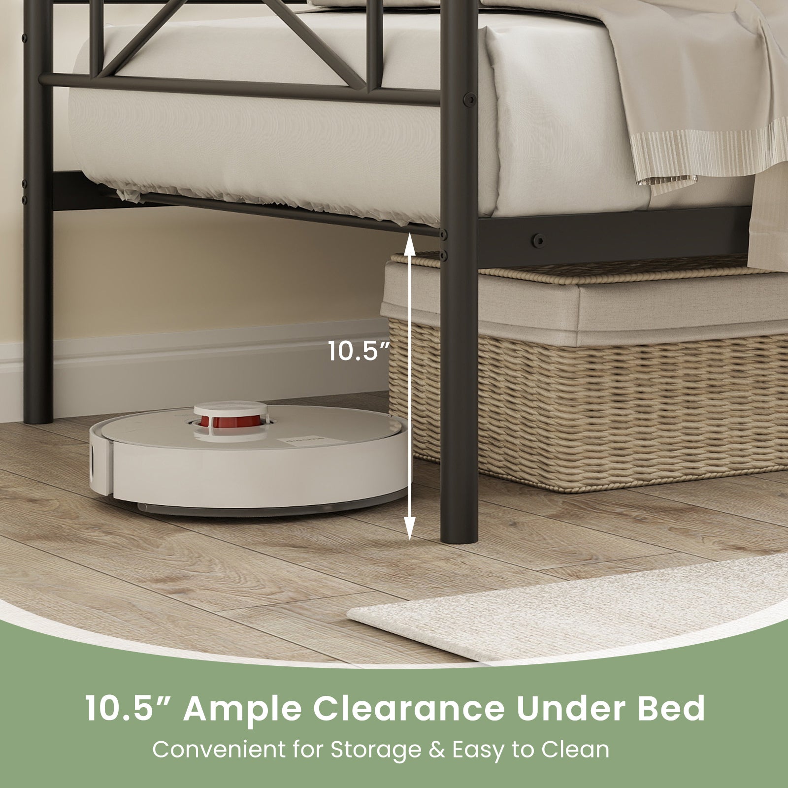 Twin Size Platform Bed with Heavy-duty Metal Slat Support, White Simple Bed Frame at Gallery Canada