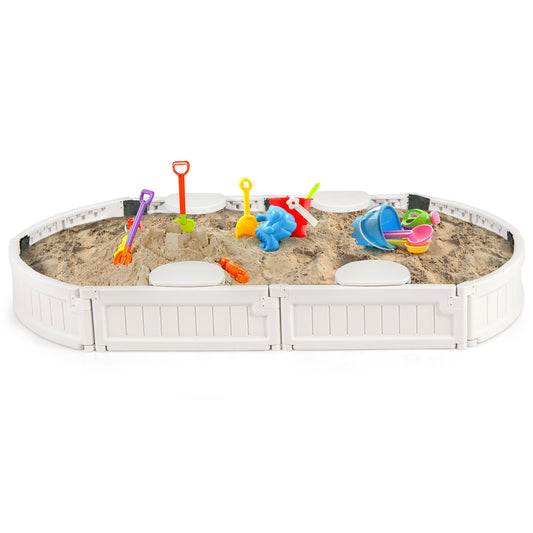 Kids Oval Sandbox, 6 Feet, Built-in Seat, Bottom Liner, White Sandboxes White at Gallery Canada
