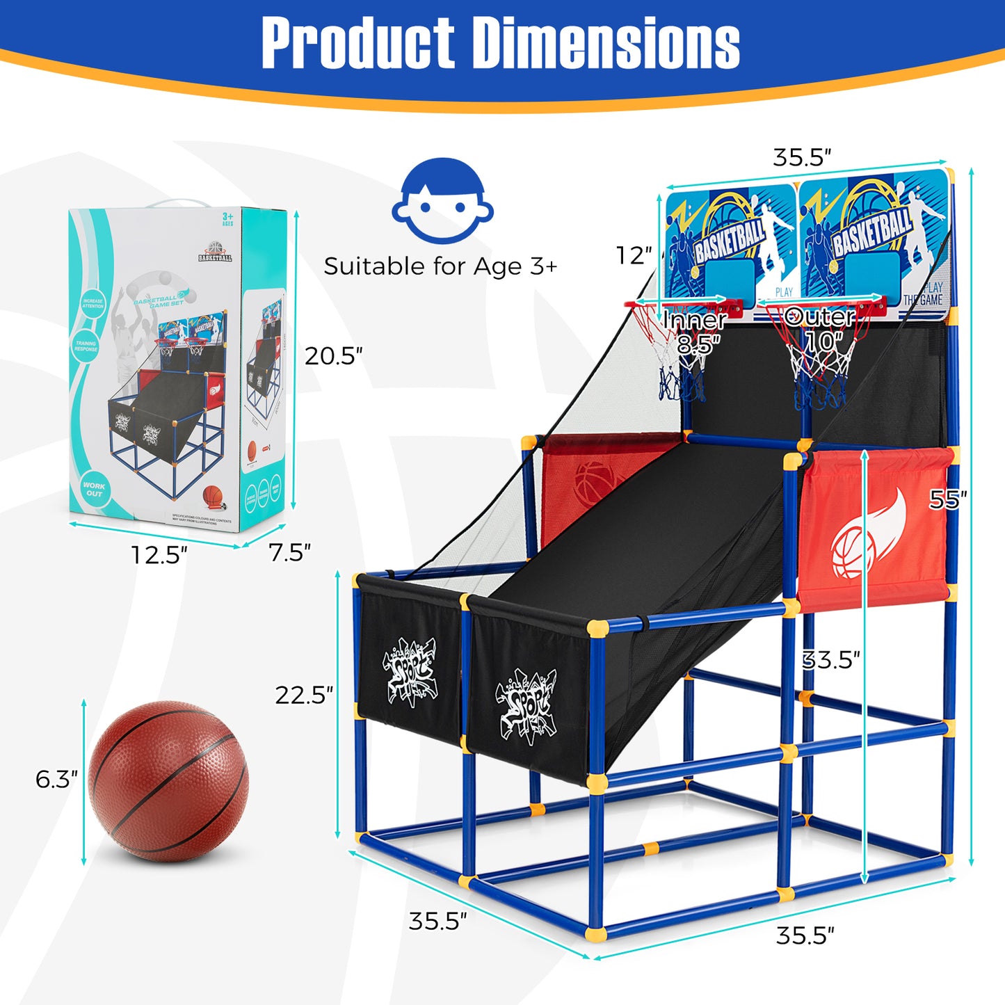Kids Arcade Basketball Game Set with 4 Basketballs and Ball Pump, Multicolor Toy Sports at Gallery Canada