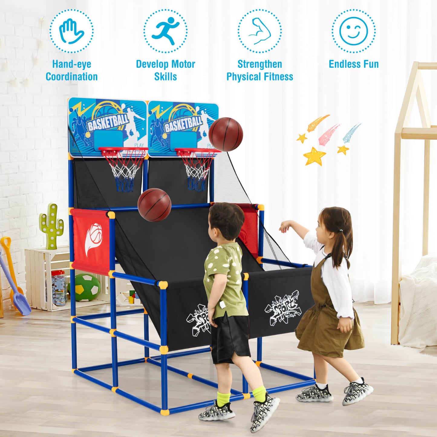 Kids Arcade Basketball Game Set with 4 Basketballs and Ball Pump, Multicolor Toy Sports at Gallery Canada