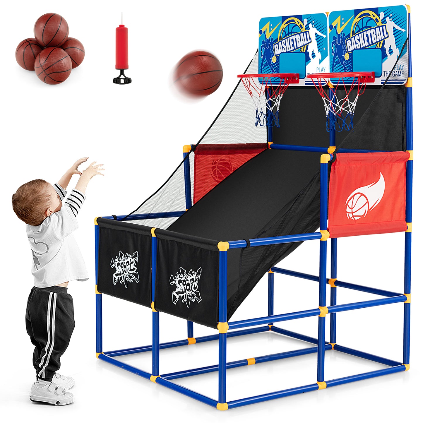 Kids Arcade Basketball Game Set, 4 Basketballs, Ball Pump, Multicolor Toy Sports Multicolor at Gallery Canada