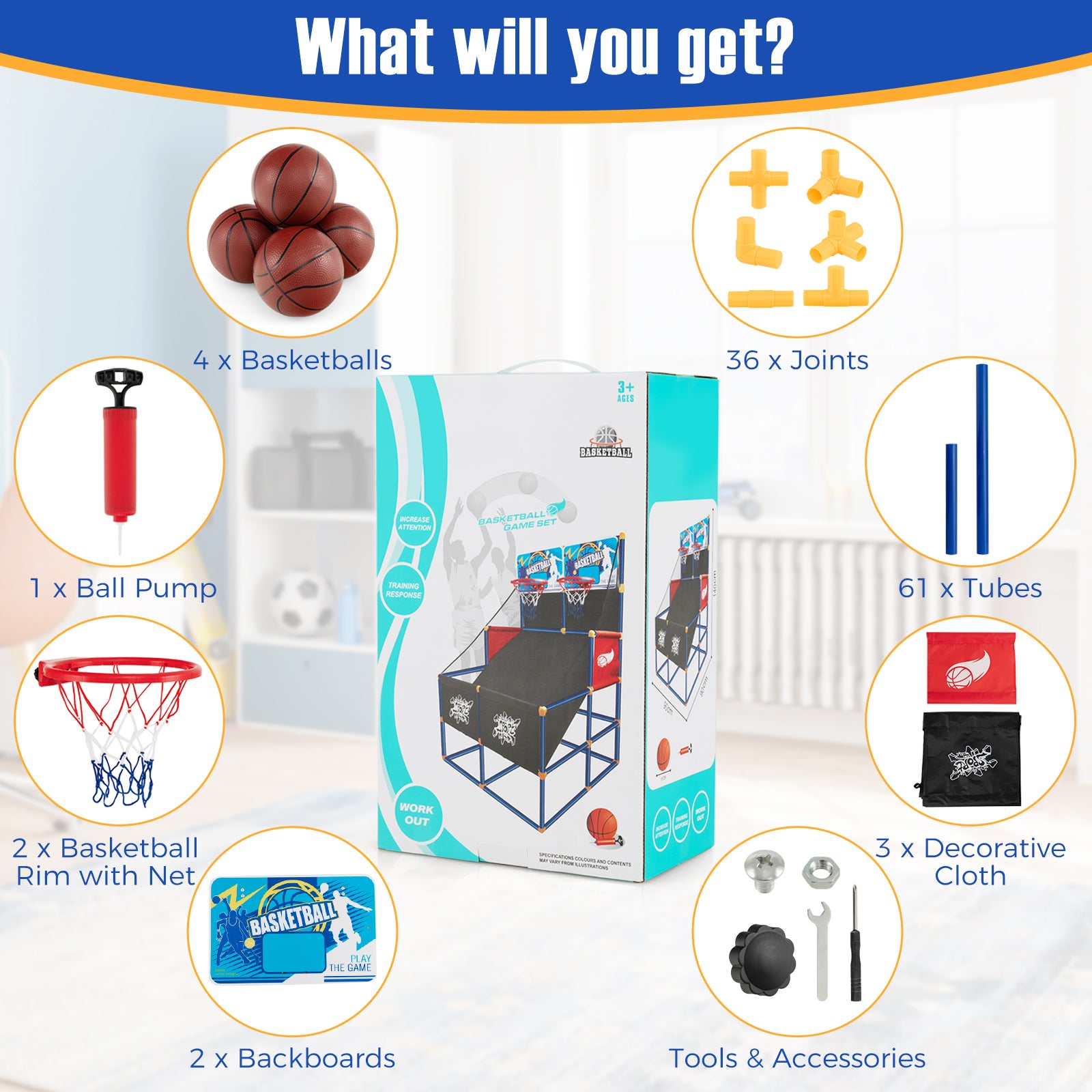 Kids Arcade Basketball Game Set with 4 Basketballs and Ball Pump, Multicolor Toy Sports at Gallery Canada