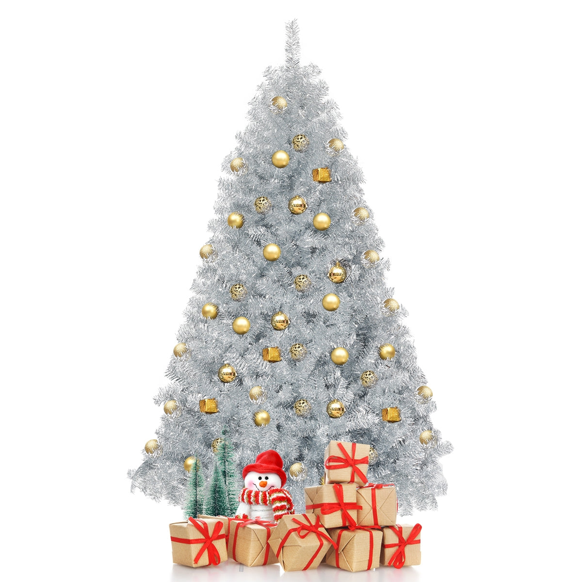 6 Feet Hinged Unlit Artificial Silver Tinsel Christmas Tree with Metal Stand, Silver Christmas Tree at Gallery Canada