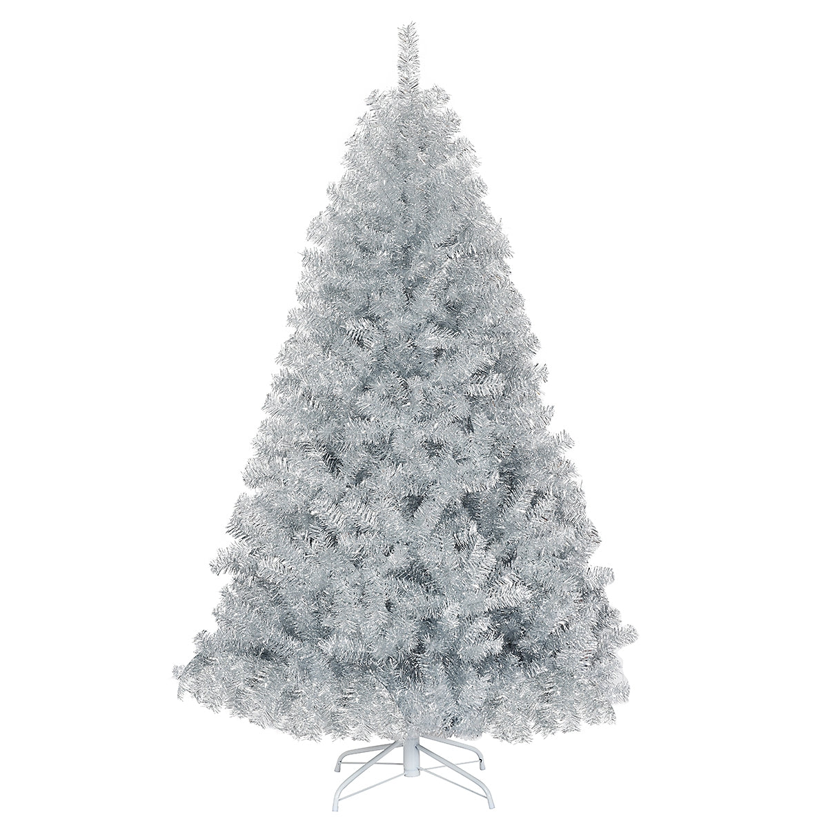 6 Feet Hinged Unlit Artificial Silver Tinsel Christmas Tree with Metal Stand, Silver Christmas Tree at Gallery Canada