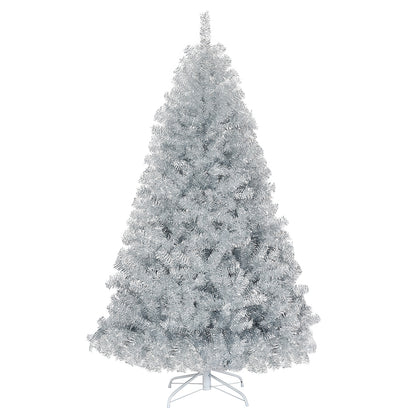 6 Feet Hinged Artificial Silver Tinsel Christmas Tree, Metal Stand Christmas Tree Silver at Gallery Canada