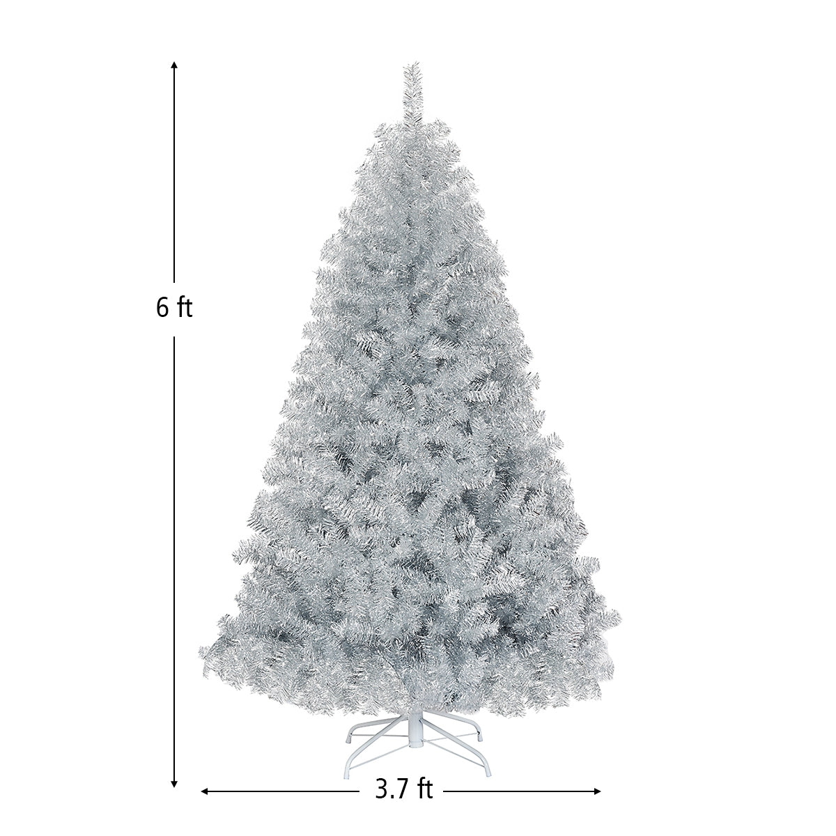 6 Feet Hinged Unlit Artificial Silver Tinsel Christmas Tree with Metal Stand, Silver Christmas Tree at Gallery Canada