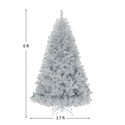 6 Feet Hinged Unlit Artificial Silver Tinsel Christmas Tree with Metal Stand, Silver Christmas Tree at Gallery Canada