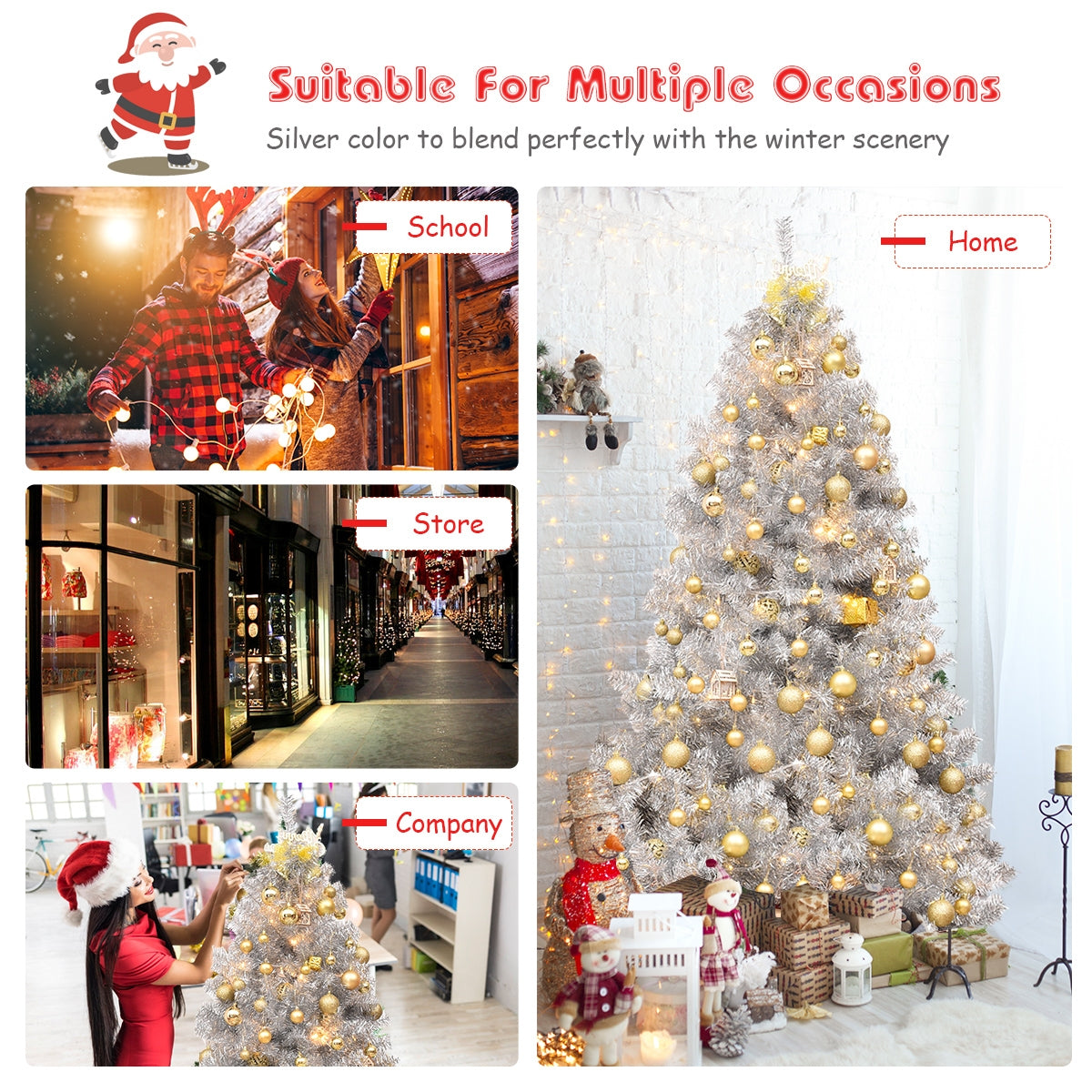 6 Feet Hinged Unlit Artificial Silver Tinsel Christmas Tree with Metal Stand, Silver Christmas Tree at Gallery Canada