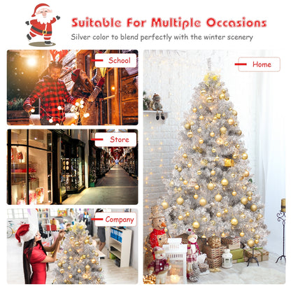 6 Feet Hinged Unlit Artificial Silver Tinsel Christmas Tree with Metal Stand, Silver Christmas Tree at Gallery Canada