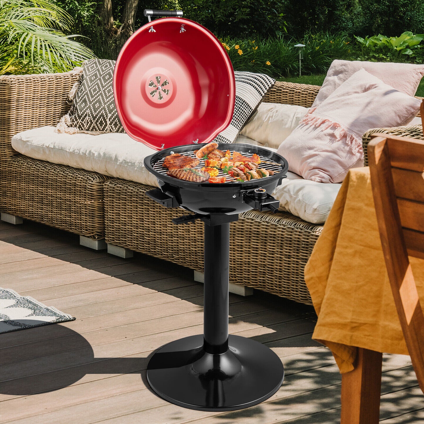 1600W Electric BBQ Grill with Removable Non-Stick Warming Rack, Red Outdoor Grills at Gallery Canada