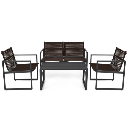 4 Pieces Patio Furniture Conversation Set with Sofa Loveseat, Black Patio Conversation Sets Black at Gallery Canada