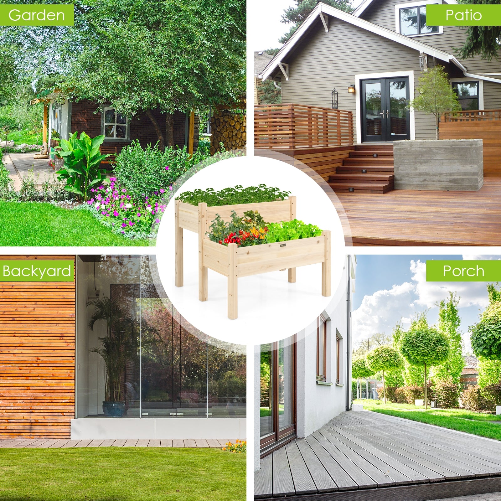 2 Tier Wooden Elevated Planter Box with Legs and Drain Holes, Natural Raised Garden Beds at Gallery Canada