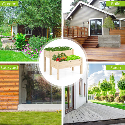 2 Tier Wooden Elevated Planter Box with Legs and Drain Holes, Natural Raised Garden Beds at Gallery Canada