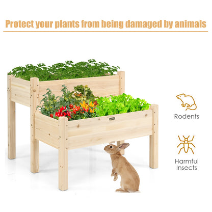 2 Tier Wooden Elevated Planter Box with Legs and Drain Holes, Natural Raised Garden Beds at Gallery Canada