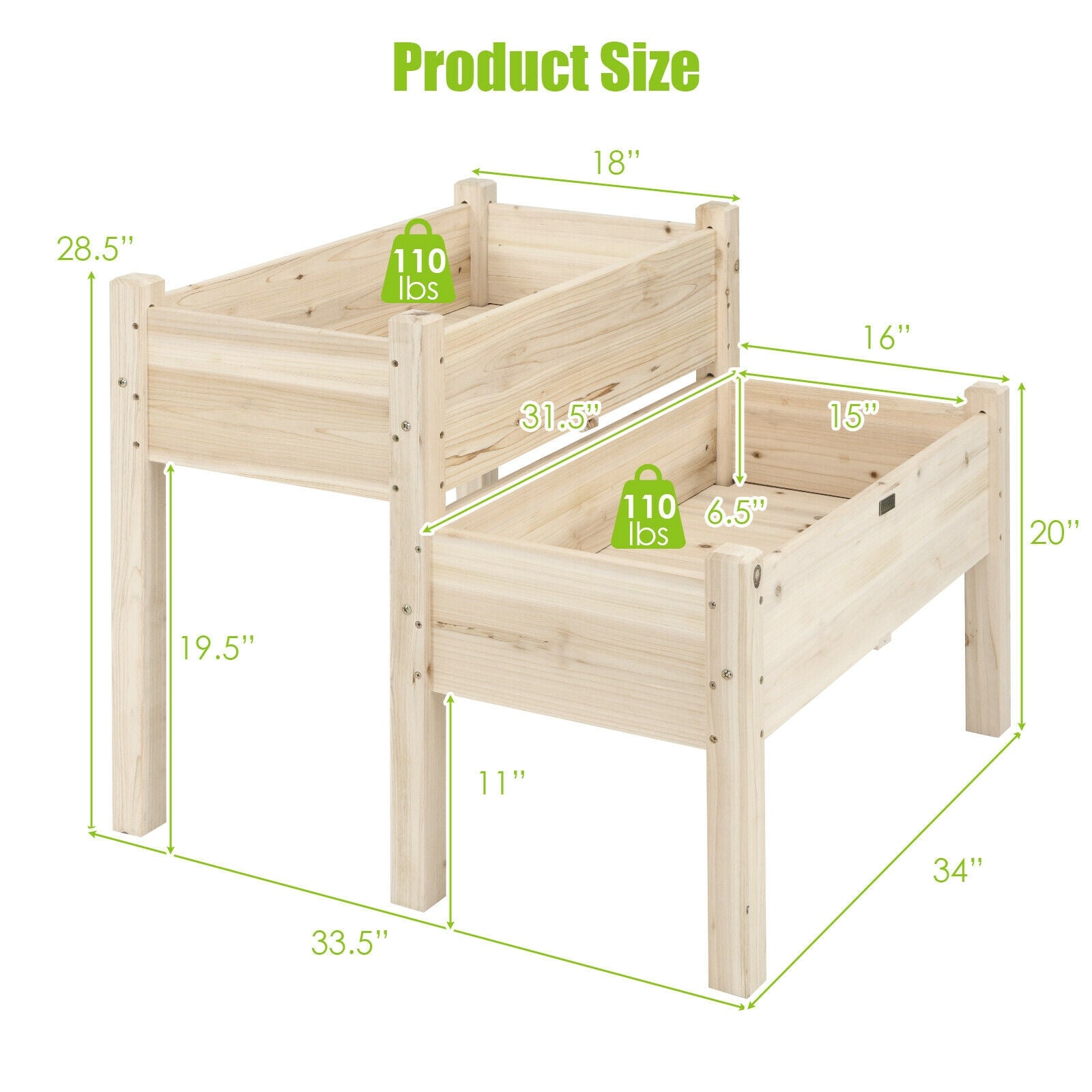 2 Tier Wooden Elevated Planter Box with Legs and Drain Holes, Natural Raised Garden Beds at Gallery Canada