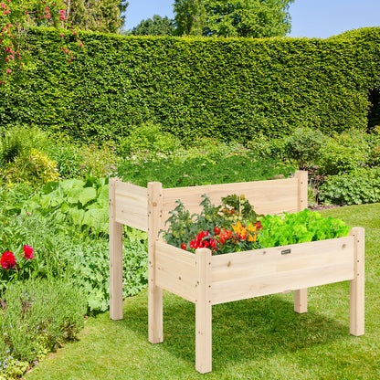 2 Tier Wooden Elevated Planter Box with Legs and Drain Holes, Natural Raised Garden Beds at Gallery Canada