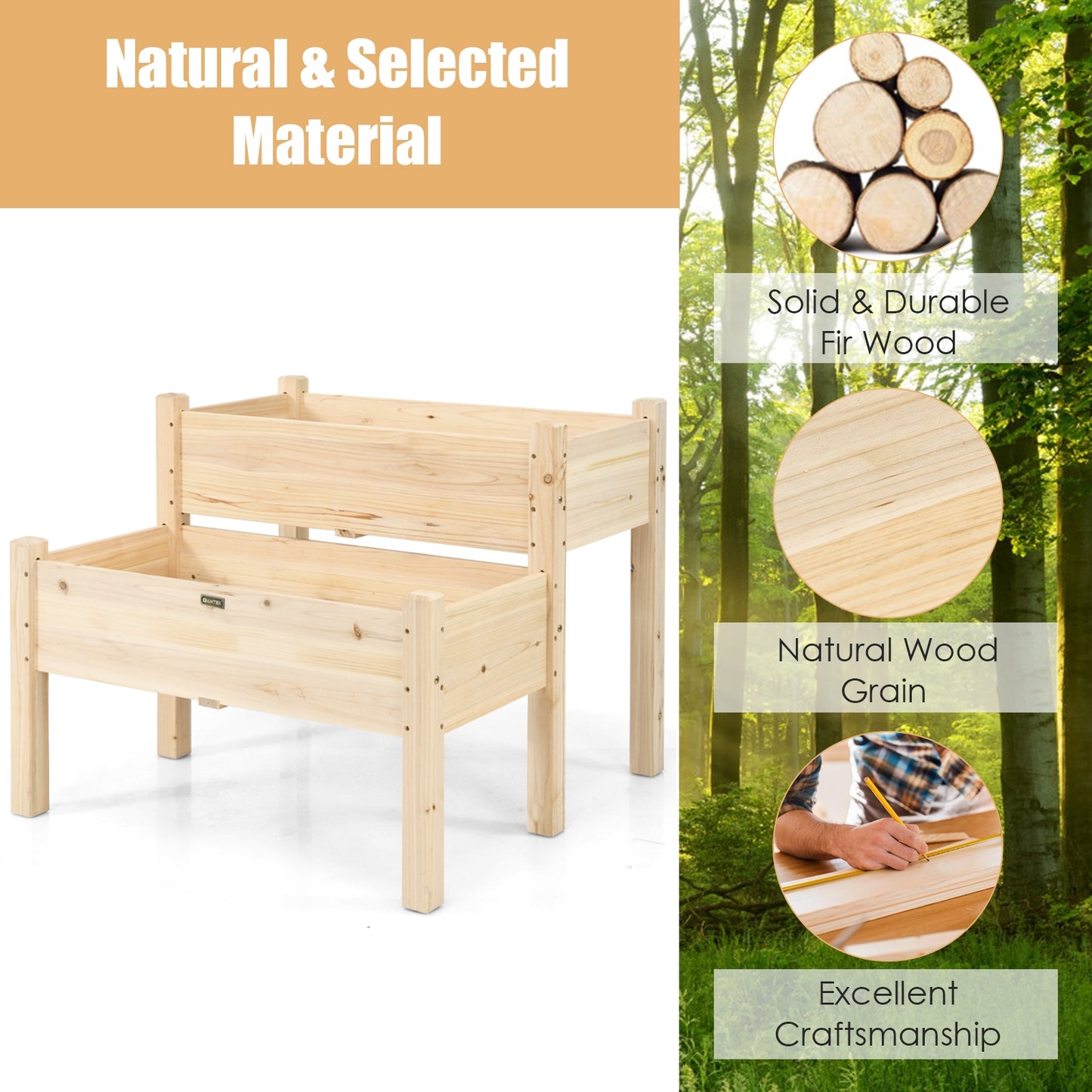 2 Tier Wooden Elevated Planter Box with Legs and Drain Holes, Natural Raised Garden Beds at Gallery Canada