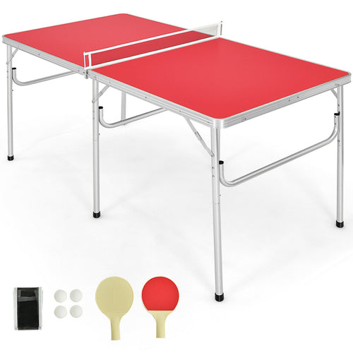 60 Inch Portable Tennis Ping Pong Folding Table with Accessories, Red