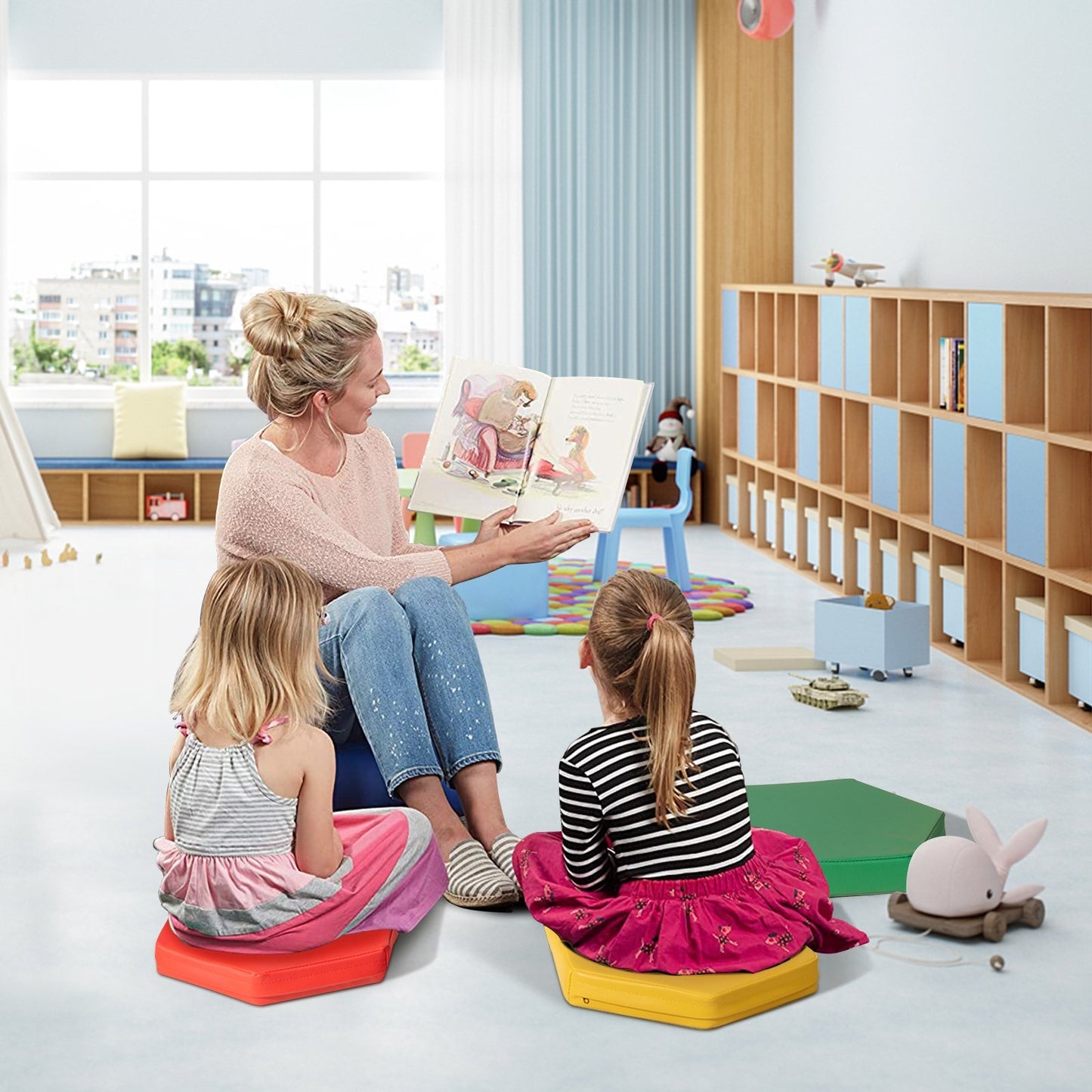 6 Pieces Multifunctional Hexagon Toddler Floor Cushions Classroom Seating with Handles, Multicolor Kids Chairs & Seating at Gallery Canada
