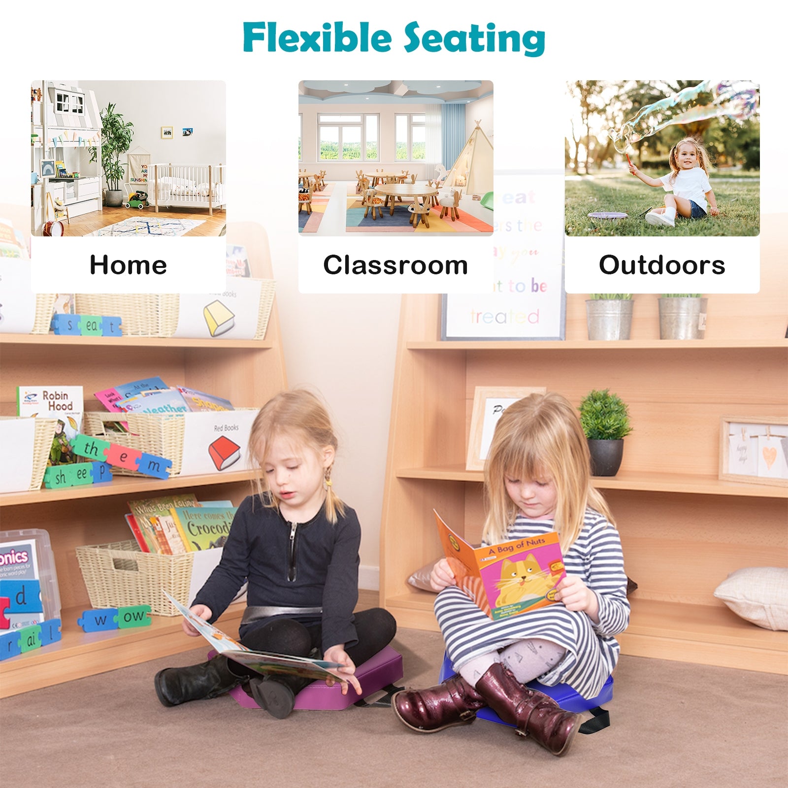 6 Pieces Multifunctional Hexagon Toddler Floor Cushions Classroom Seating with Handles, Multicolor Kids Chairs & Seating at Gallery Canada