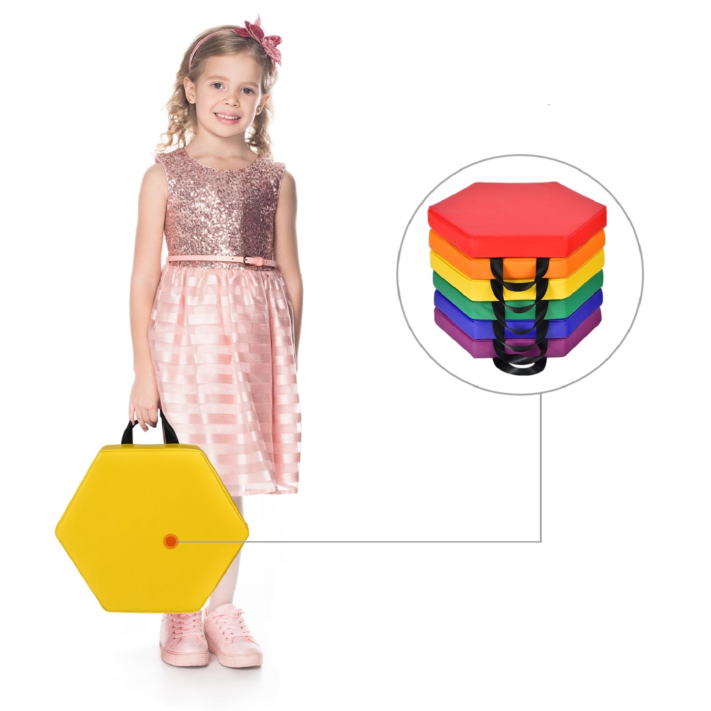 6 Pieces Multifunctional Hexagon Toddler Floor Cushions Classroom Seating with Handles, Multicolor Kids Chairs & Seating at Gallery Canada