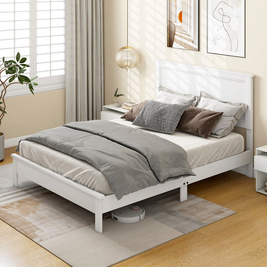 Full Size Platform Slat Bed Frame, High Headboard, White Simple Bed Frame White at Gallery Canada