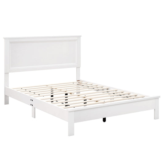 Full Size Platform Slat Bed Frame, High Headboard, White Simple Bed Frame White at Gallery Canada