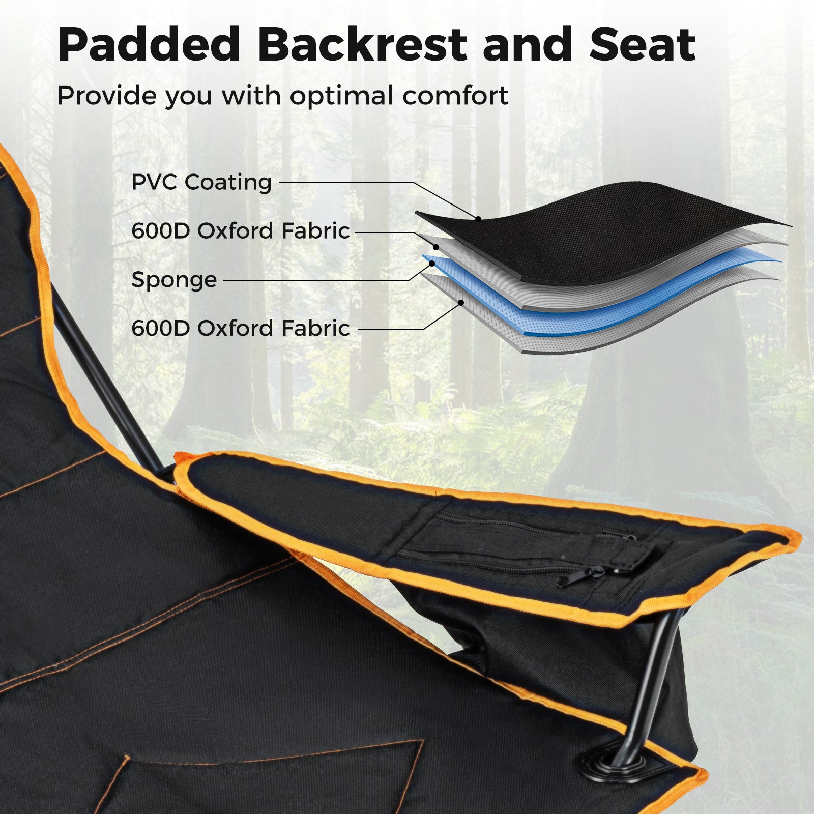 Folding Camping Chair with Footrest Camping Lounge Chair with Carry Bag, Black Camping Furniture at Gallery Canada