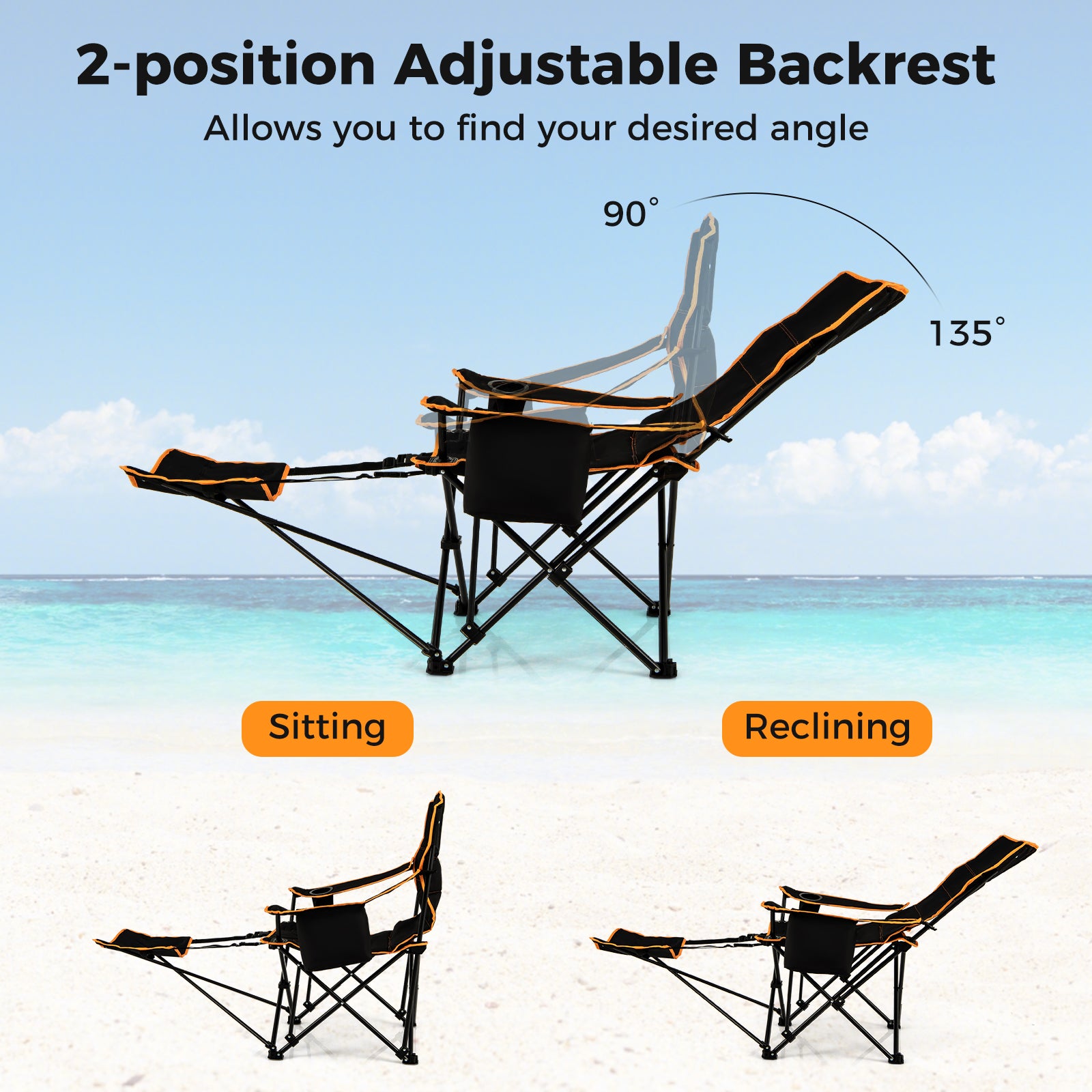 Folding Camping Chair with Footrest Camping Lounge Chair with Carry Bag, Black Camping Furniture at Gallery Canada