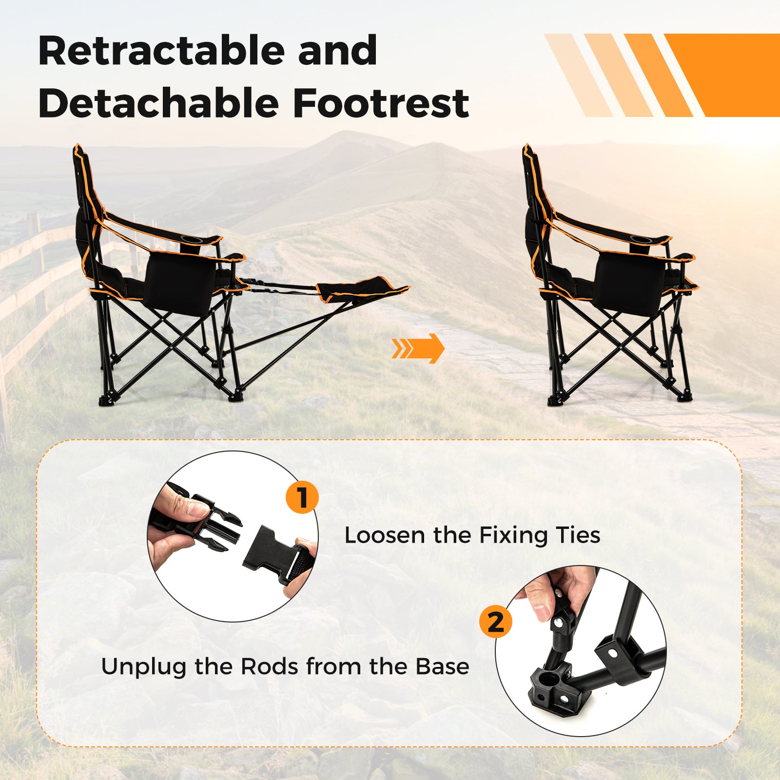 Folding Camping Chair with Footrest Camping Lounge Chair with Carry Bag, Black Camping Furniture at Gallery Canada