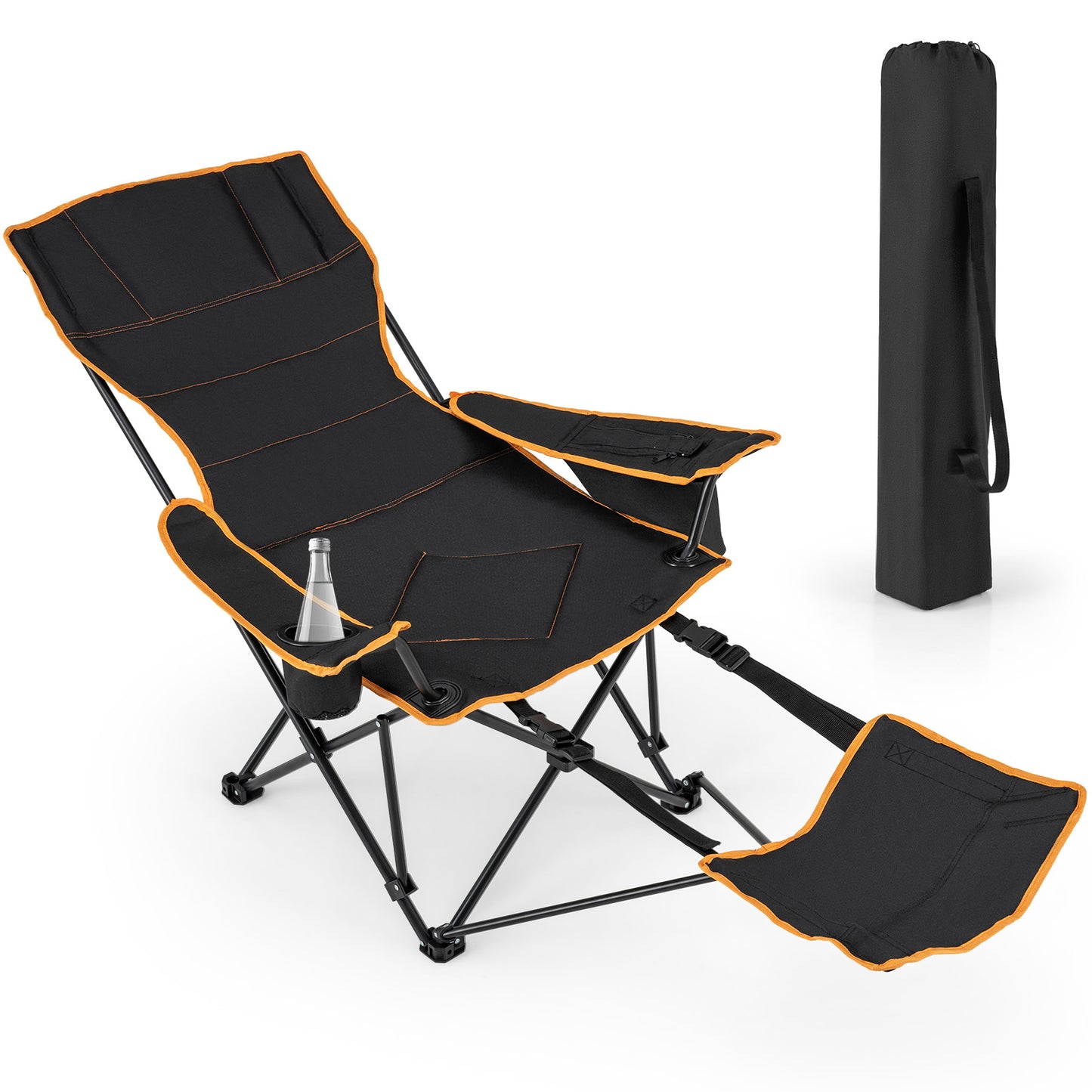 Folding Camping Chair with Footrest Camping Lounge Chair with Carry Bag, Black Camping Furniture at Gallery Canada