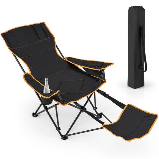 Folding Camping Chair With Footrest, Includes Carry Bag, Black Camping Furniture Black at Gallery Canada