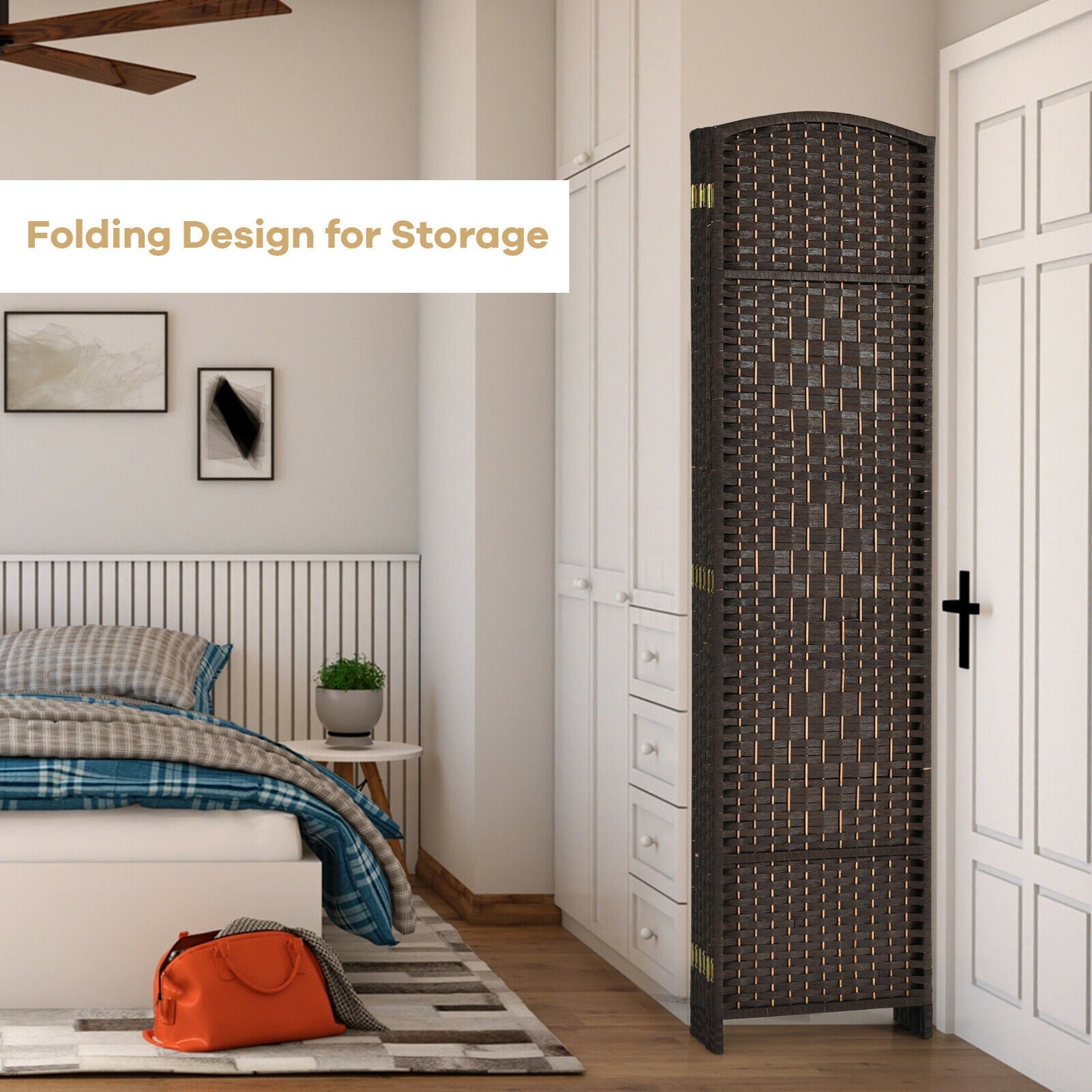 6.5Ft 6-Panel Weave Folding Fiber Room Divider Screen, Brown Room Dividers at Gallery Canada