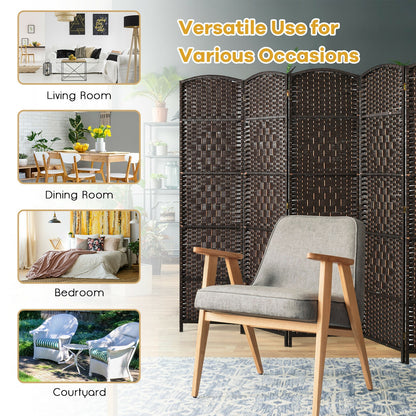 6.5Ft 6-Panel Weave Folding Fiber Room Divider Screen, Brown Room Dividers at Gallery Canada
